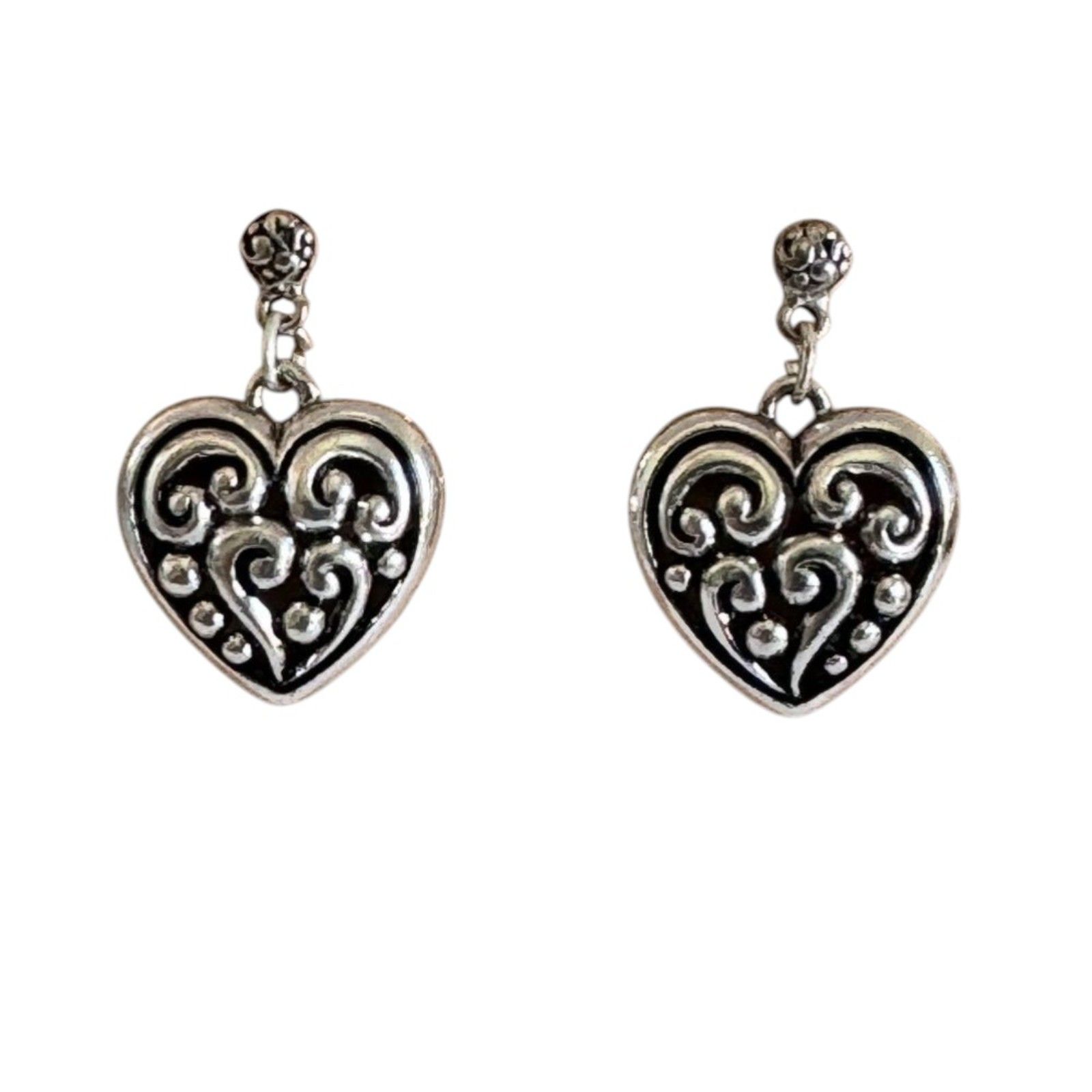 New Tibetan Silver Hearts On Silver Stud Earrings Item #341